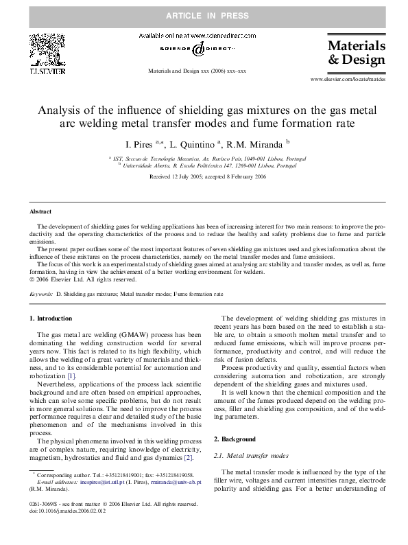 (PDF) Analysis of the influence of shielding gas mixtures on the gas ...