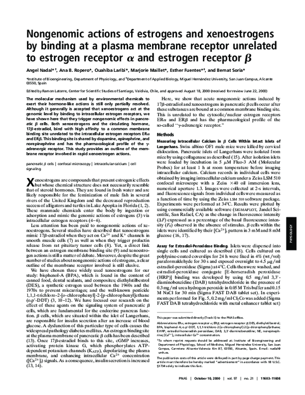 (PDF) Nongenomic actions of estrogens and xenoestrogens by binding at a ...