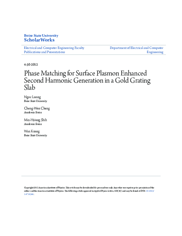 (PDF) Phase matching for surface plasmon enhanced second harmonic ...