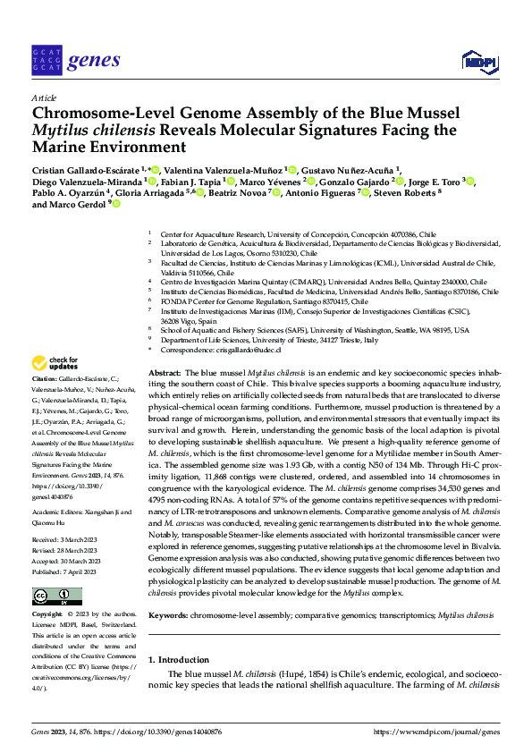 (PDF) Chromosome-Level Genome Assembly of the Blue Mussel Mytilus ...