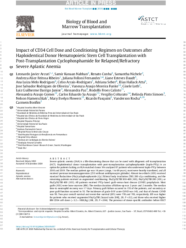 (PDF) Impact of CD34 Cell Dose and Conditioning Regimen on Outcomes ...