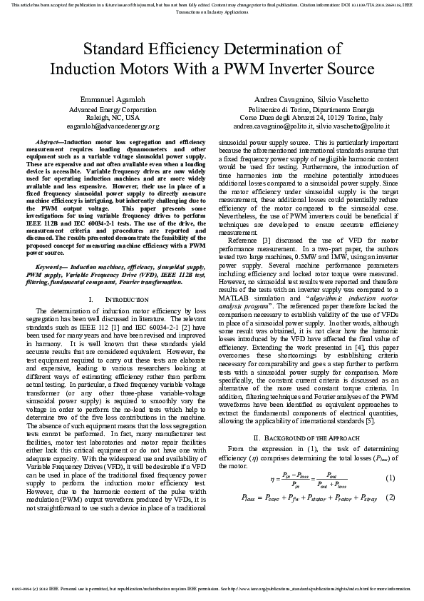 (PDF) Standard Efficiency Determination of Induction Motors With a PWM ...