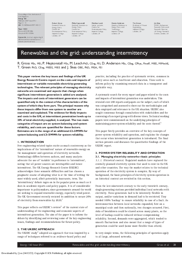 (PDF) Renewables and the grid: understanding intermittency