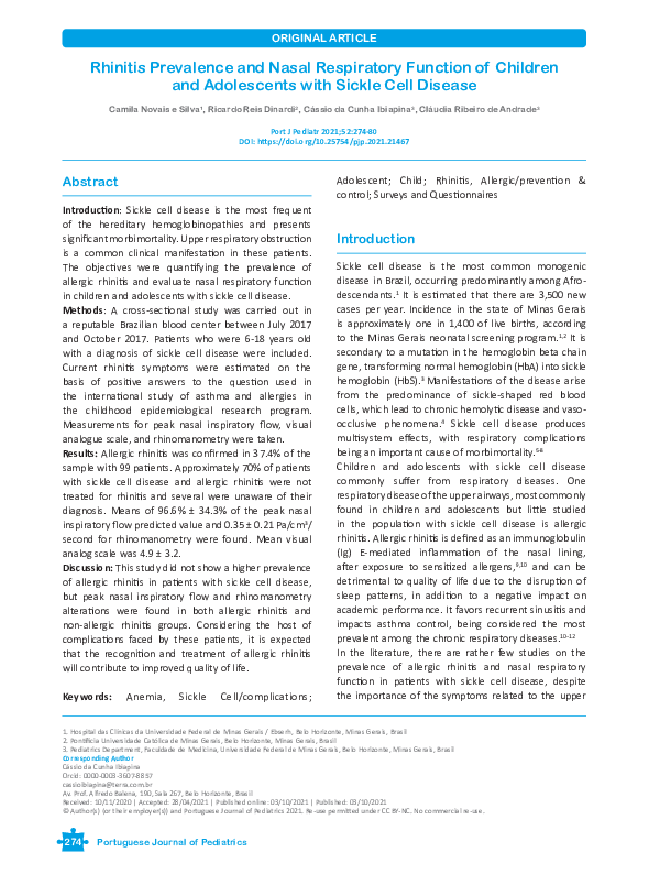 (PDF) Rhinitis Prevalence and Nasal Respiratory Function of Children ...