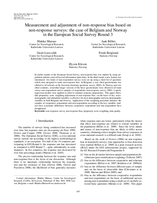 (PDF) Measurement and adjustment of non-response bias based on non ...