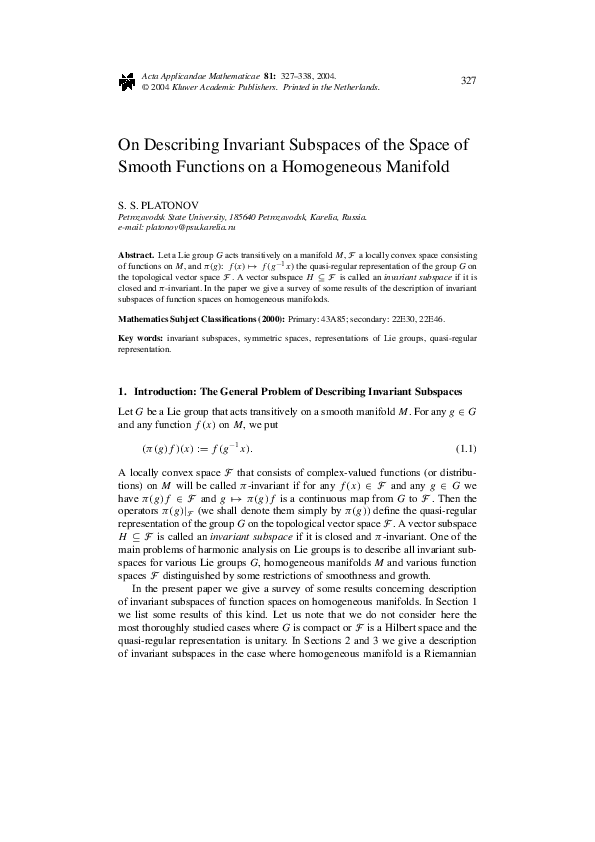 (PDF) On Describing Invariant Subspaces of the Space of Smooth ...