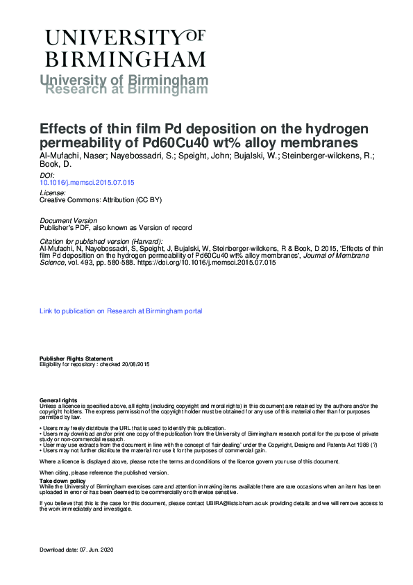 (PDF) Effects of thin film Pd deposition on the hydrogen permeability ...