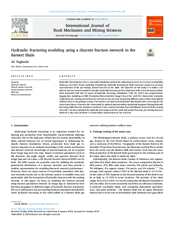 (PDF) Hydraulic fracturing modeling using a discrete fracture network ...