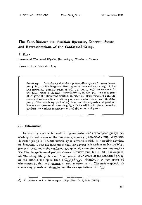 (PDF) The four-dimensional position operator, coherent states and ...