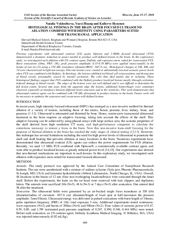 (PDF) Histological Findings in the Brain after Focused Ultrasound ...
