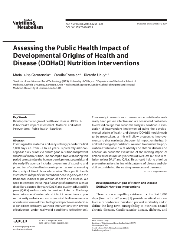 (PDF) Assessing the Public Health Impact of Developmental Origins of ...