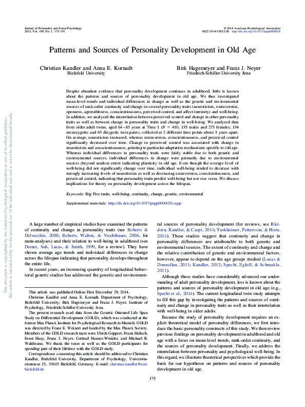 (PDF) Patterns and Sources of Personality Development in Old Age