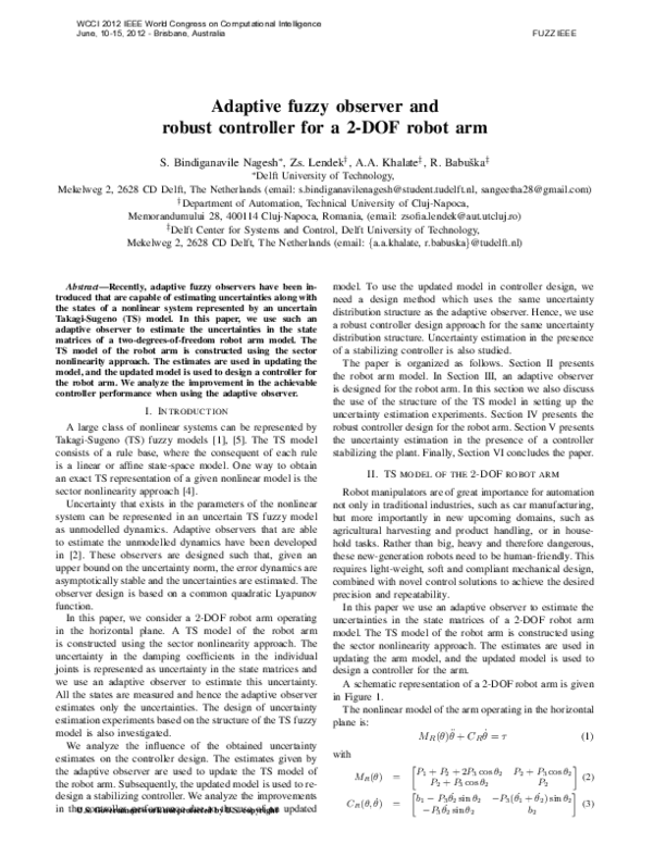 (PDF) Adaptive fuzzy observer and robust controller for a 2-DOF robot arm