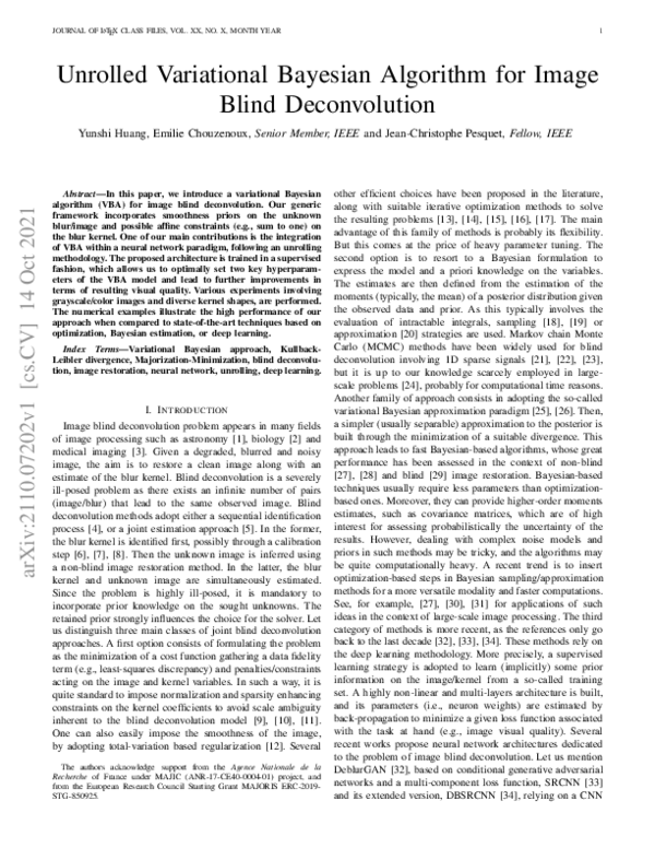 (PDF) Unrolled Variational Bayesian Algorithm for Image Blind Deconvolution