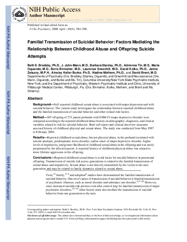(PDF) Familial Transmission of Suicidal Behavior