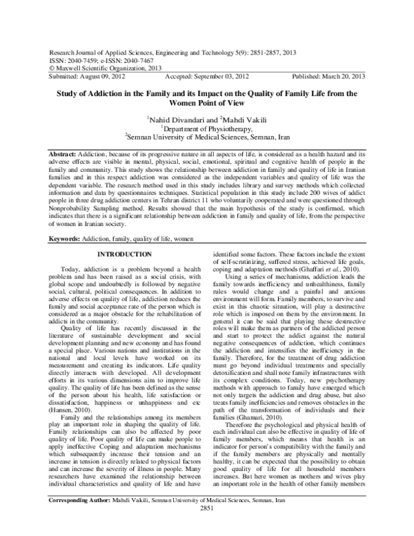 Picture of (PDF) Study of Addiction in the Family and its Impact on the Quality of ...