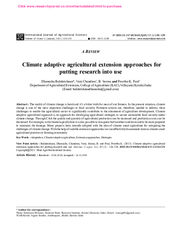 (PDF) Climate adaptive agricultural extension approaches for putting ...