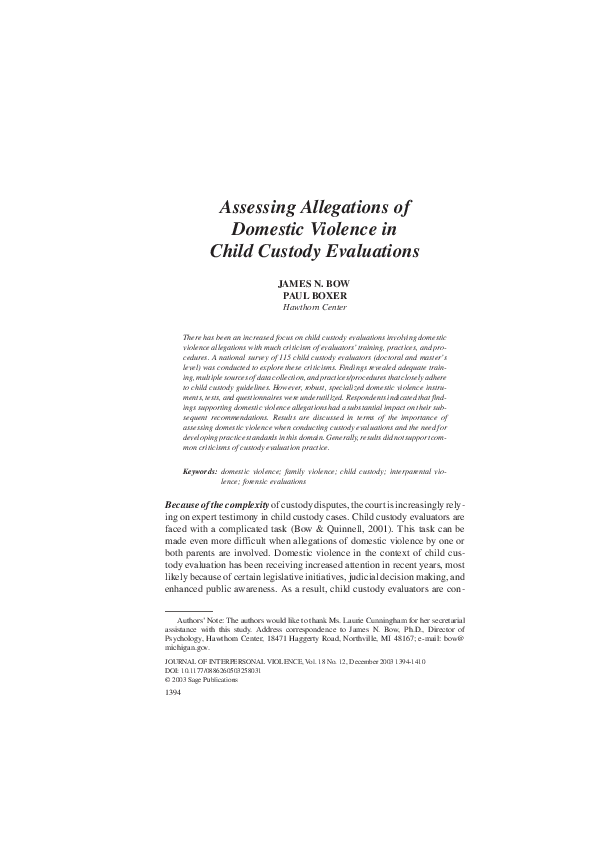 (PDF) Assessing Allegations of Domestic Violence in Child Custody ...