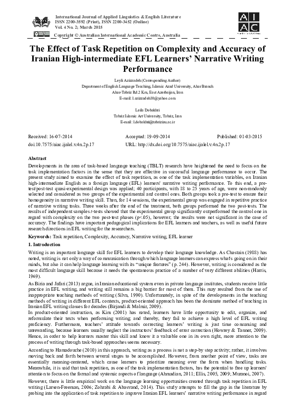 (PDF) The Effect of Task Repetition on Complexity and Accuracy of ...