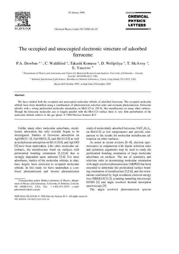 (PDF) The occupied and unoccupied electronic structure of adsorbed ...