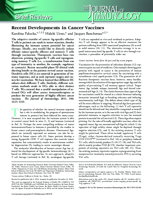(PDF) Recent developments in cancer vaccines