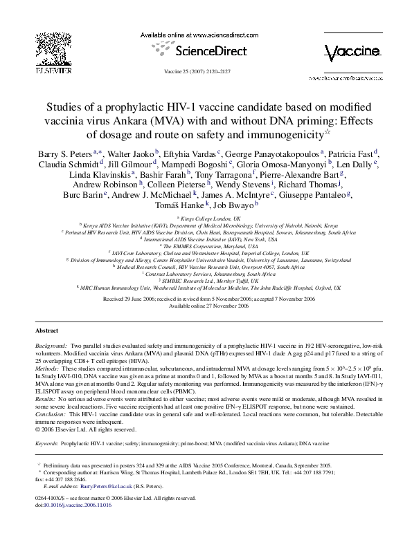 (PDF) Studies of a prophylactic HIV-1 vaccine candidate based on ...