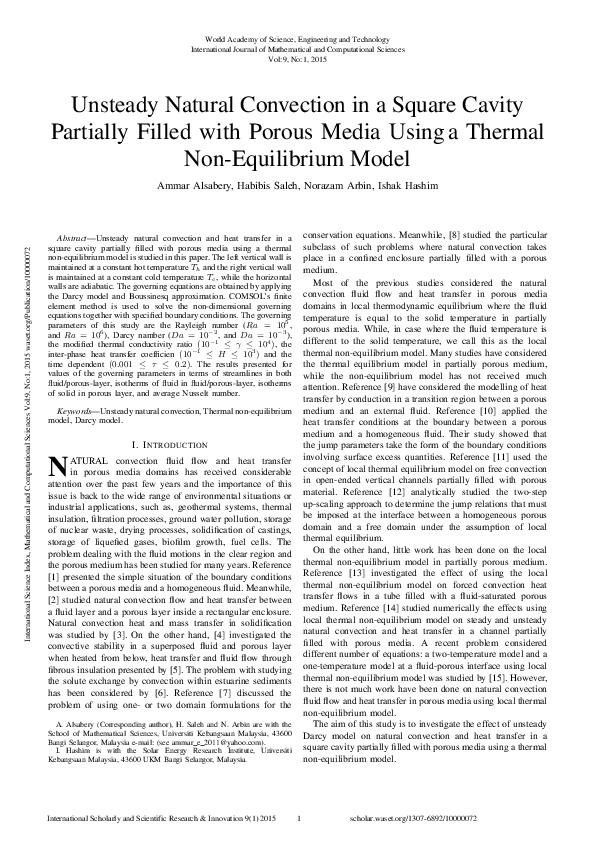(PDF) Unsteady Natural Convection In A Square Cavity Partially Filled ...