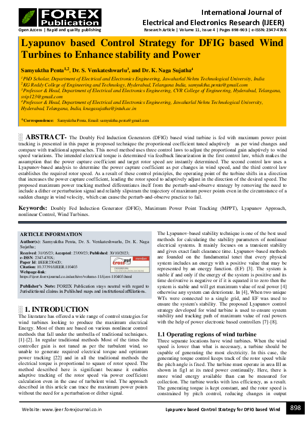 (PDF) ILyapunov based Control Strategy for DFIG based Wind Turbines to ...