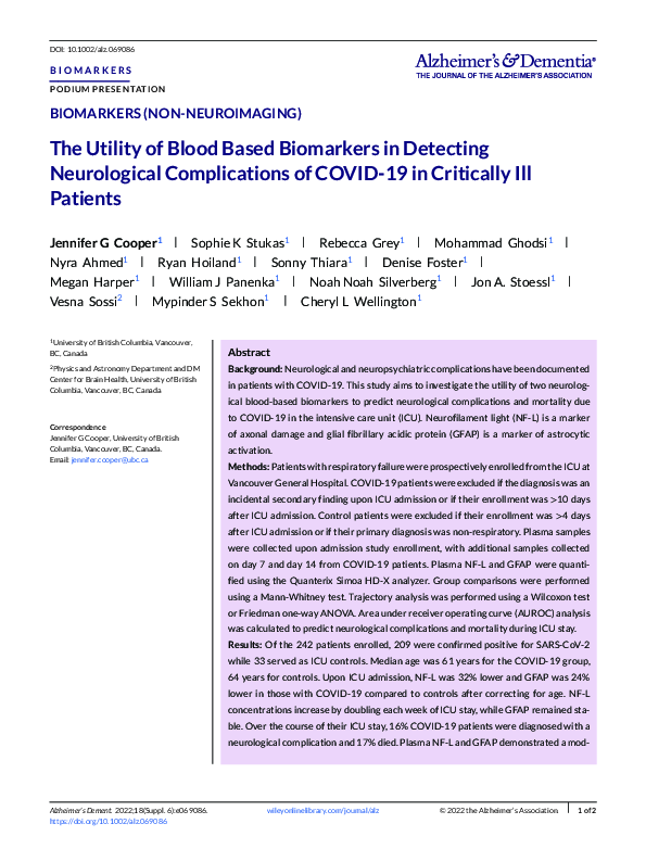 (PDF) The Utility of Blood Based Biomarkers in Detecting Neurological ...