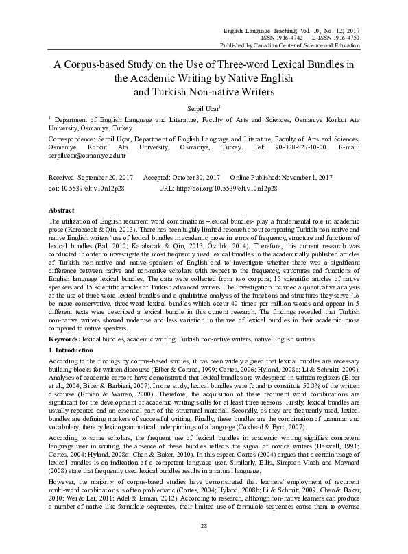 (PDF) A Corpus-based Study on the Use of Three-word Lexical Bundles in ...