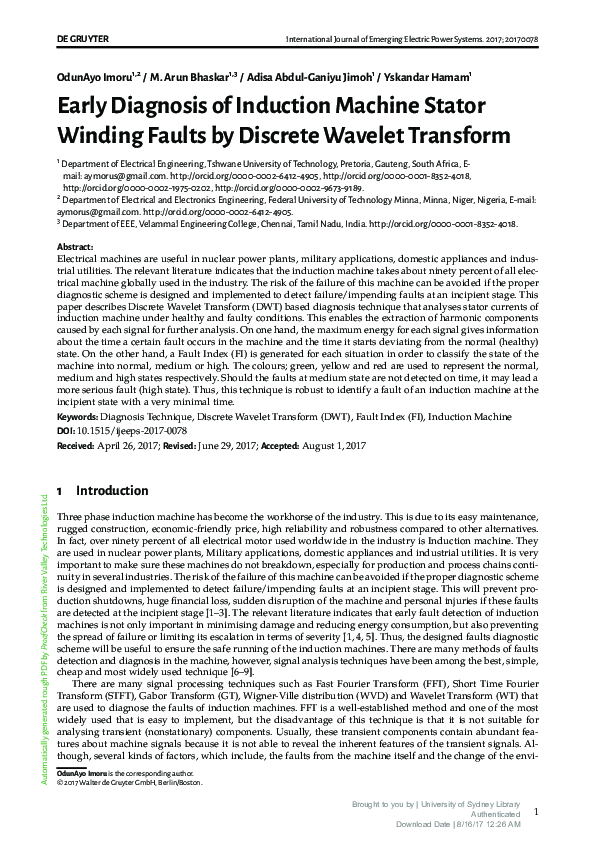 (PDF) Early Diagnosis of Induction Machine Stator Winding Faults by ...