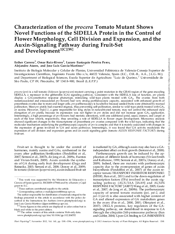 (PDF) Characterization of the procera Tomato Mutant Shows Novel ...