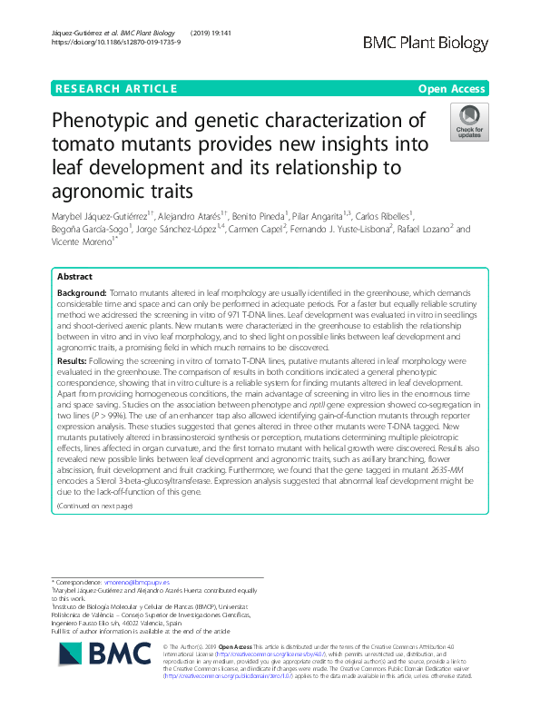 (PDF) Phenotypic and genetic characterization of tomato mutants ...