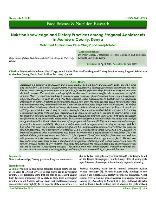 (PDF) Nutrition Knowledge and Dietary Practices among Pregnant ...