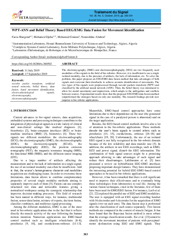 (PDF) WPT-ANN and Belief Theory Based EEG/EMG Data Fusion for Movement ...