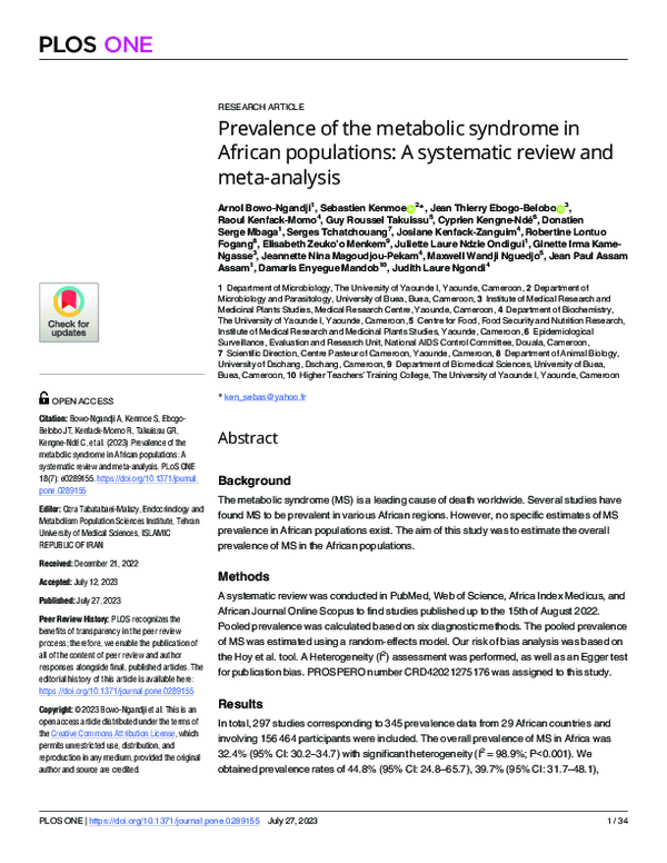 (PDF) Prevalence of the metabolic syndrome in African populations: A ...