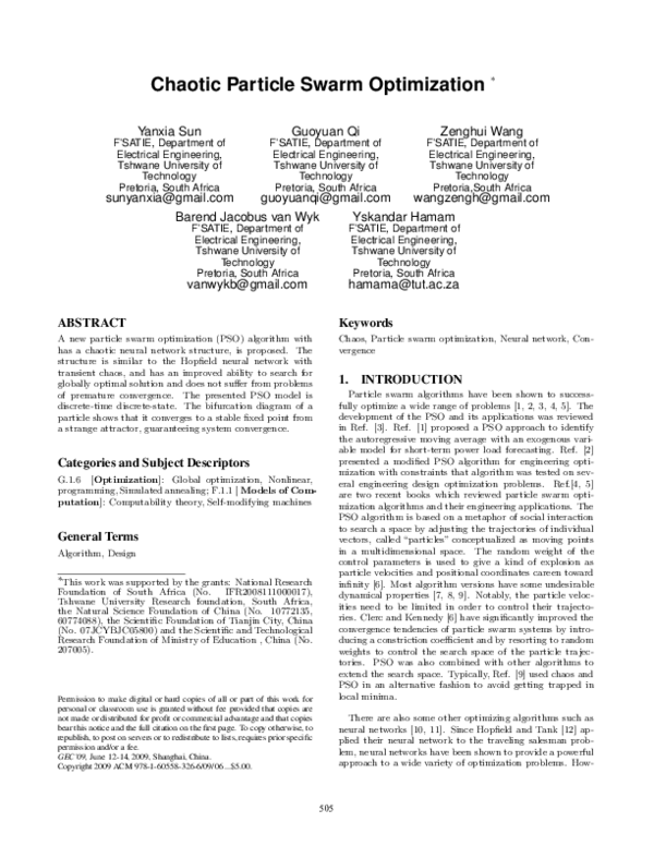 (PDF) Chaotic particle swarm optimization