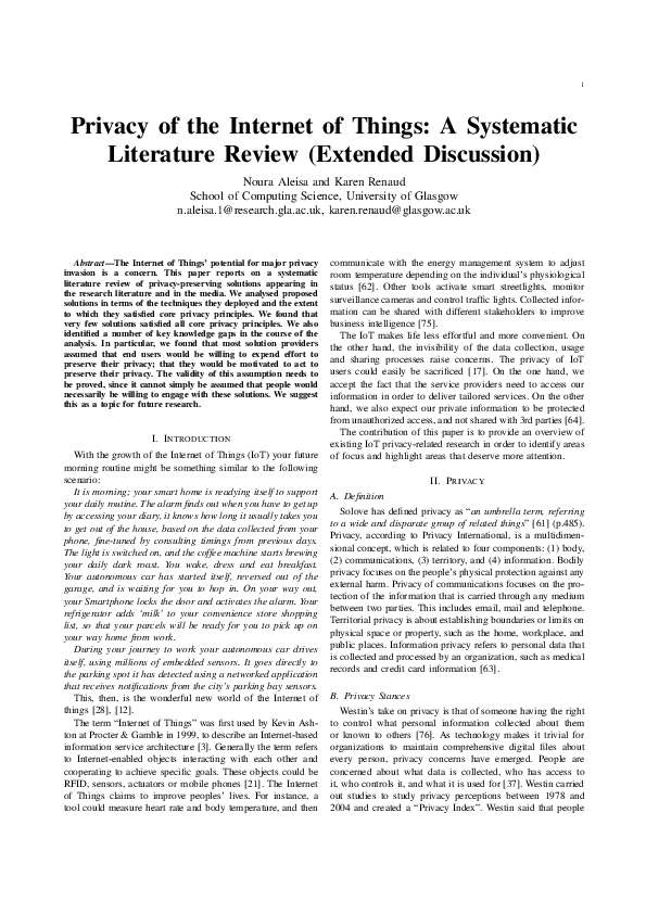(PDF) Privacy of the Internet of Things: A Systematic Literature Review ...