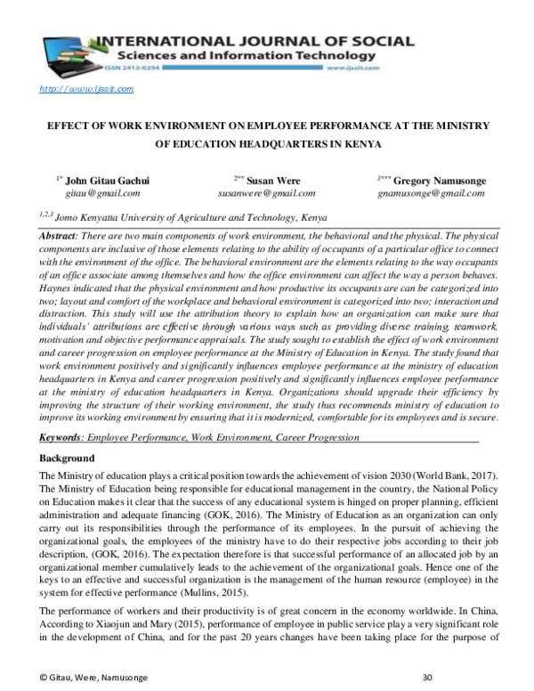 (PDF) EFFECT OF WORK ENVIRONMENT ON EMPLOYEE PERFORMANCE AT THE ...