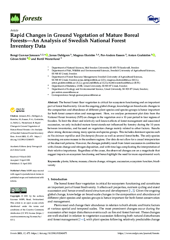 (PDF) Rapid Changes in Ground Vegetation of Mature Boreal Forests—An ...