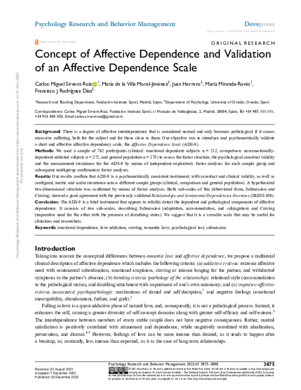 (PDF) Concept of Affective Dependence and Validation of an Affective ...
