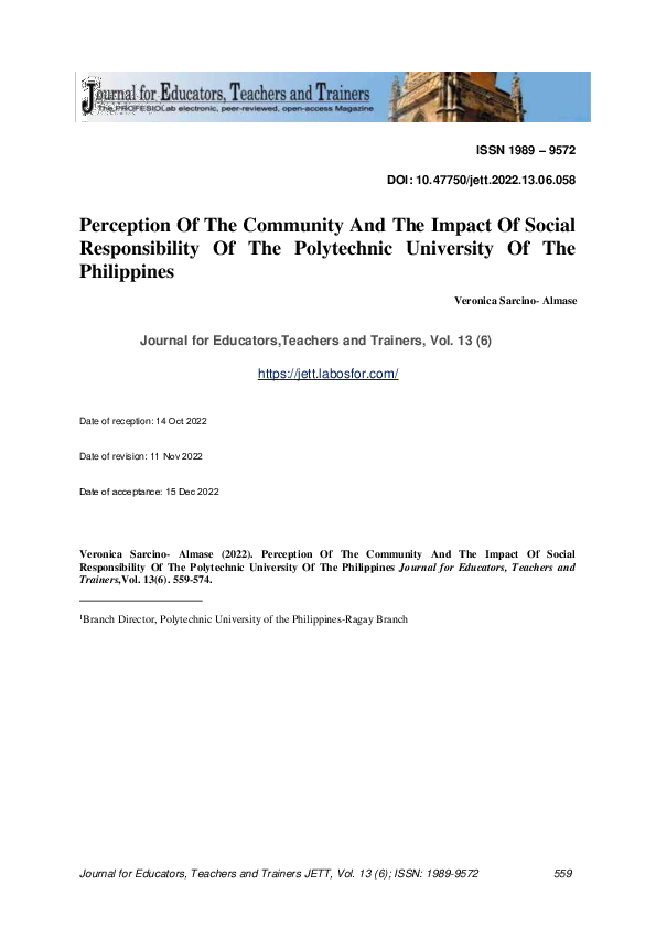 (PDF) Perception Of The Community And The Impact Of Social ...