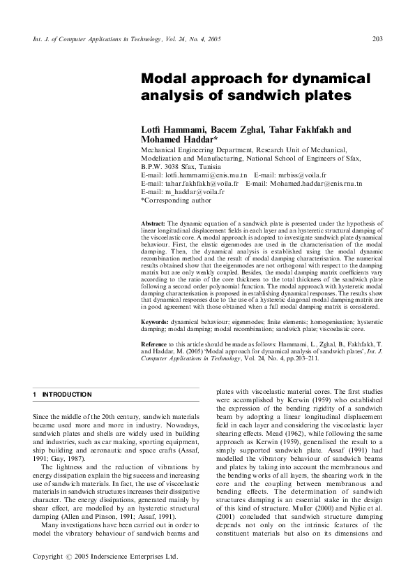 (PDF) Modal approach for dynamical analysis of sandwich plates