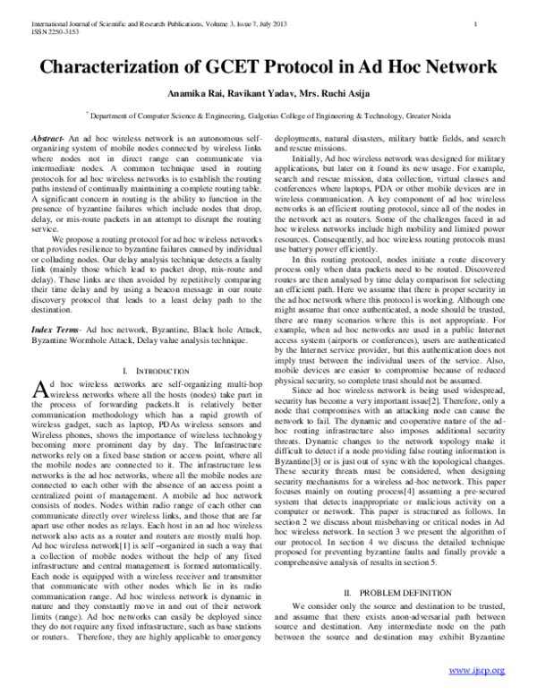 (PDF) Characterization of GCET Protocol in Ad Hoc Network