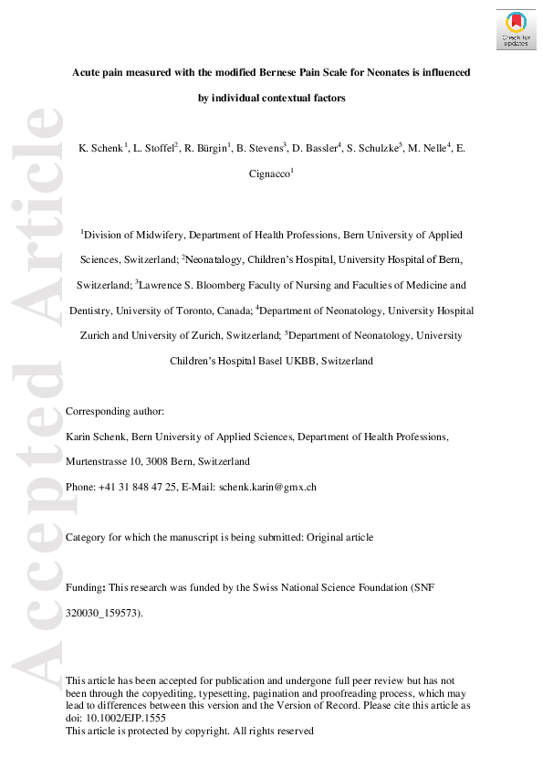 (PDF) Acute pain measured with the modified Bernese Pain Scale for ...