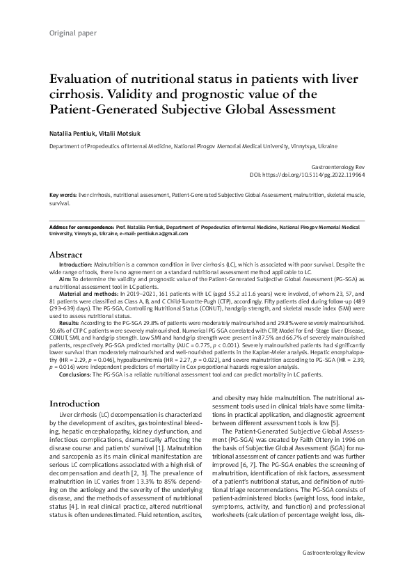 (PDF) Evaluation of nutritional status in patients with liver cirrhosis ...