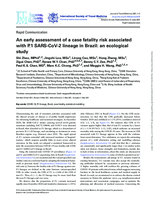 (PDF) An early assessment of a case fatality risk associated with P.1 ...