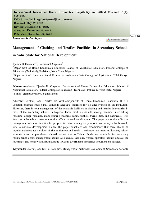 (PDF) Management of Clothing and Textiles Facilities in Secondary ...