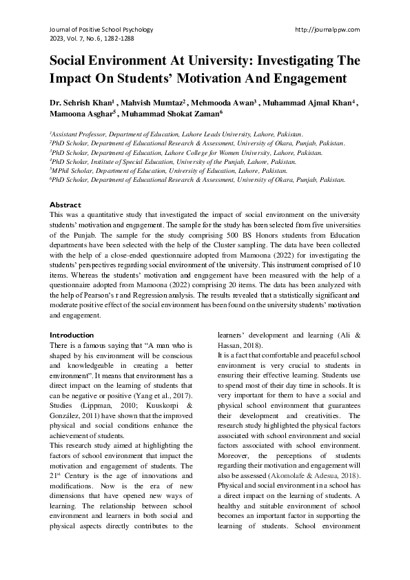 (PDF) Social Environment At University: Investigating The Impact On ...