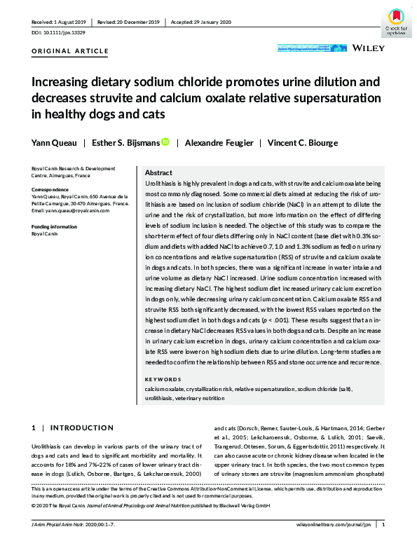 (PDF) Increasing dietary sodium chloride promotes urine dilution and
